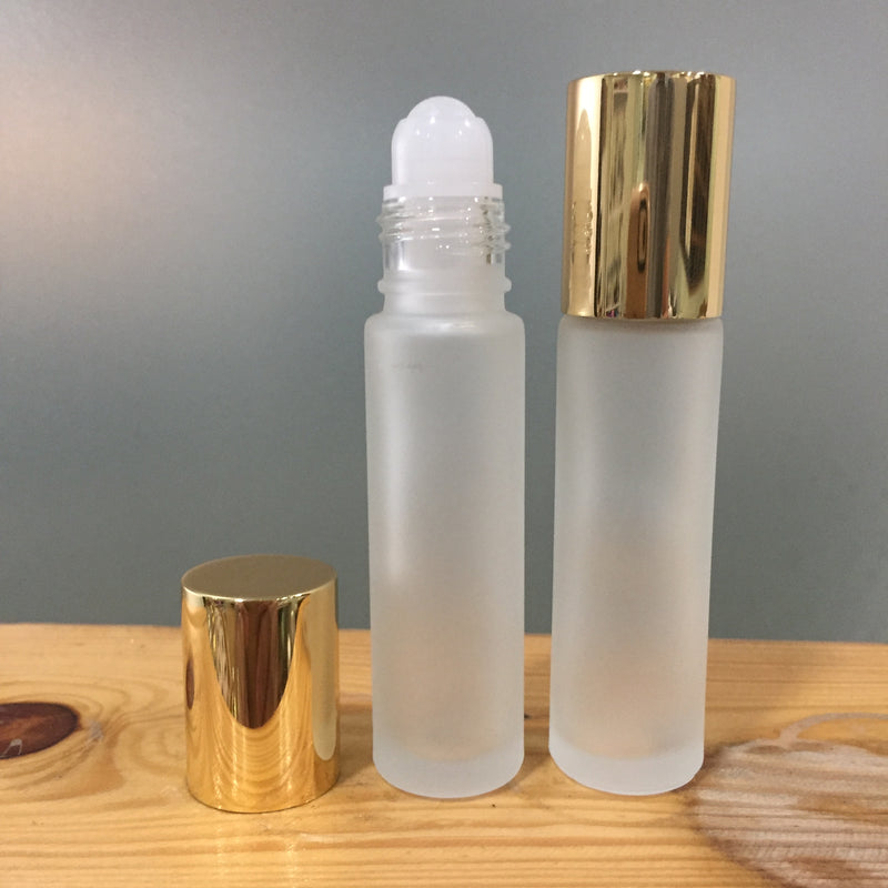 Frosted Glass Roller Bottle w/ Gold Cap