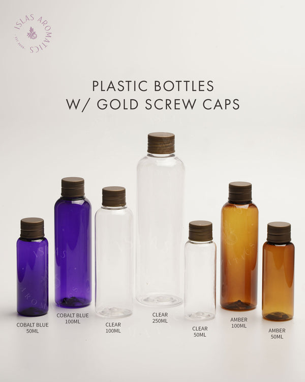 Plastic Bottles w/ Gold Screw Caps